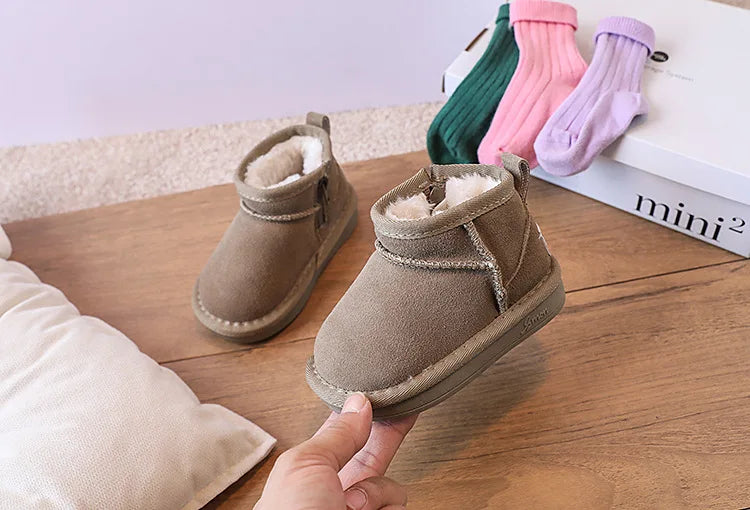 2025 New Winter Baby Snow Boots leather Warm Plush Little Boys Shoes Non-slip Fashion Toddler Girls Boots