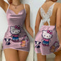 Mini Dress Pajama Skirt Hello Kitty Sexy Dresses Off Shoulder Bow Knot Satin Surface Women's Fashion Summer 2026 Short Party Lace