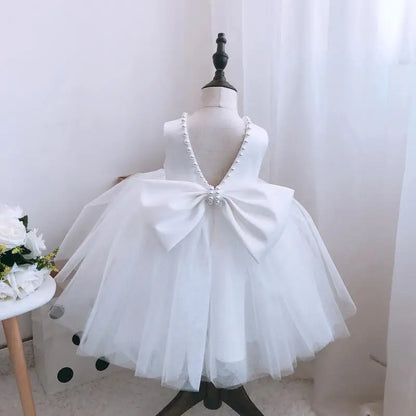 Toddler Baby Girls Dress Bow Baptism Dress for Girls 1 Yrs Birthday Party Wedding Beading Dress Formal Occasion Tutu Fluffy Gown