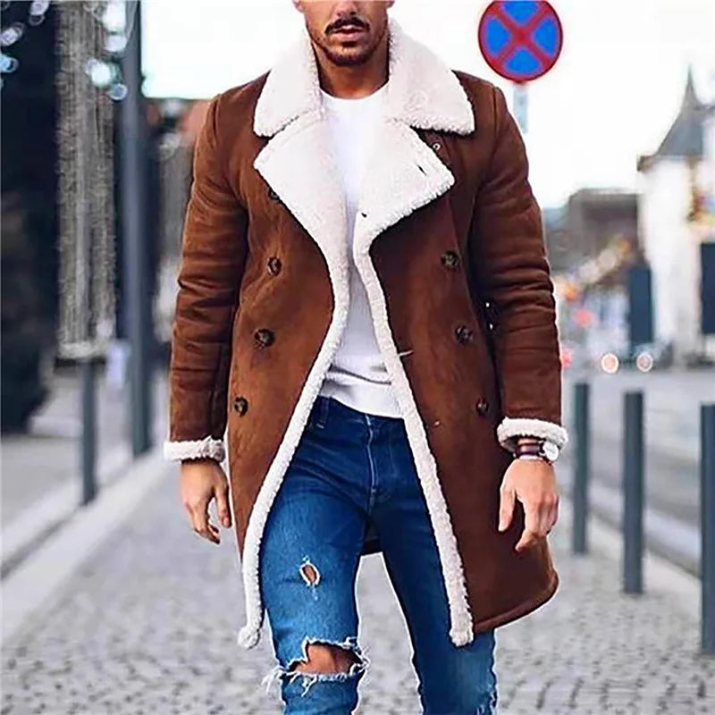 2026 Men's Woolen Coat Middle-aged Double Collar Autumn And Winter Warm Fashion Slim-fitting Woolen Men's Coat Pocket