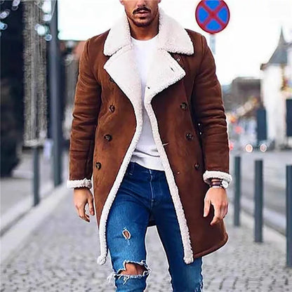 2026 Men's Woolen Coat Middle-aged Double Collar Autumn And Winter Warm Fashion Slim-fitting Woolen Men's Coat Pocket
