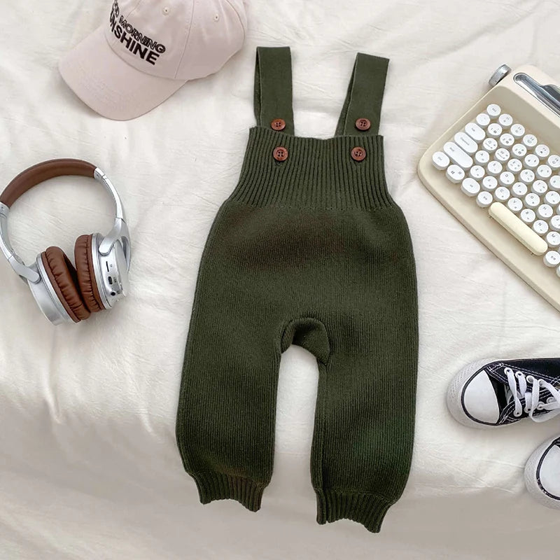 2025 New Autumn Infant Baby Knitted Jumpsuit Overalls Toddler Baby Boys Girl Trousers Knitted Solid Color Newborn Baby Pants