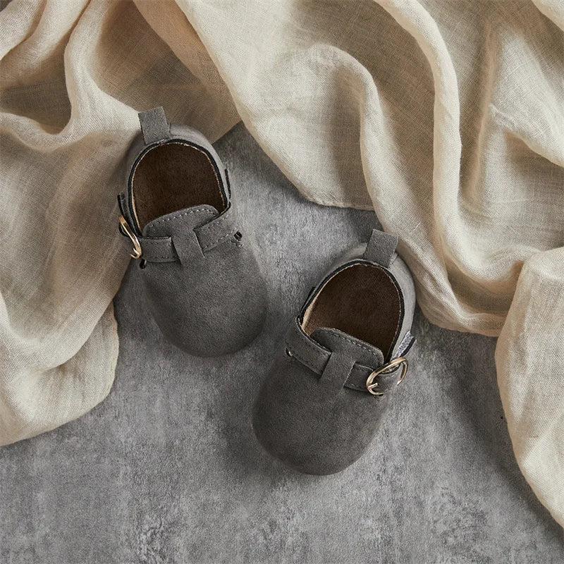 0-18M Newborn Baby First Walking Shoes Soft Cow Suede Sole Rubber Non-slip Walking Shoes Newborn Boys Girls Casual Flats