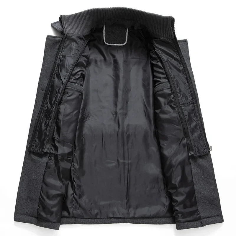 Autumn Winter Men's Woolen Coat Fashion Double Neck Coat Solid Color Long Sleeve Jacket