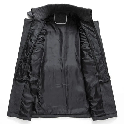Autumn Winter Men's Woolen Coat Fashion Double Neck Coat Solid Color Long Sleeve Jacket