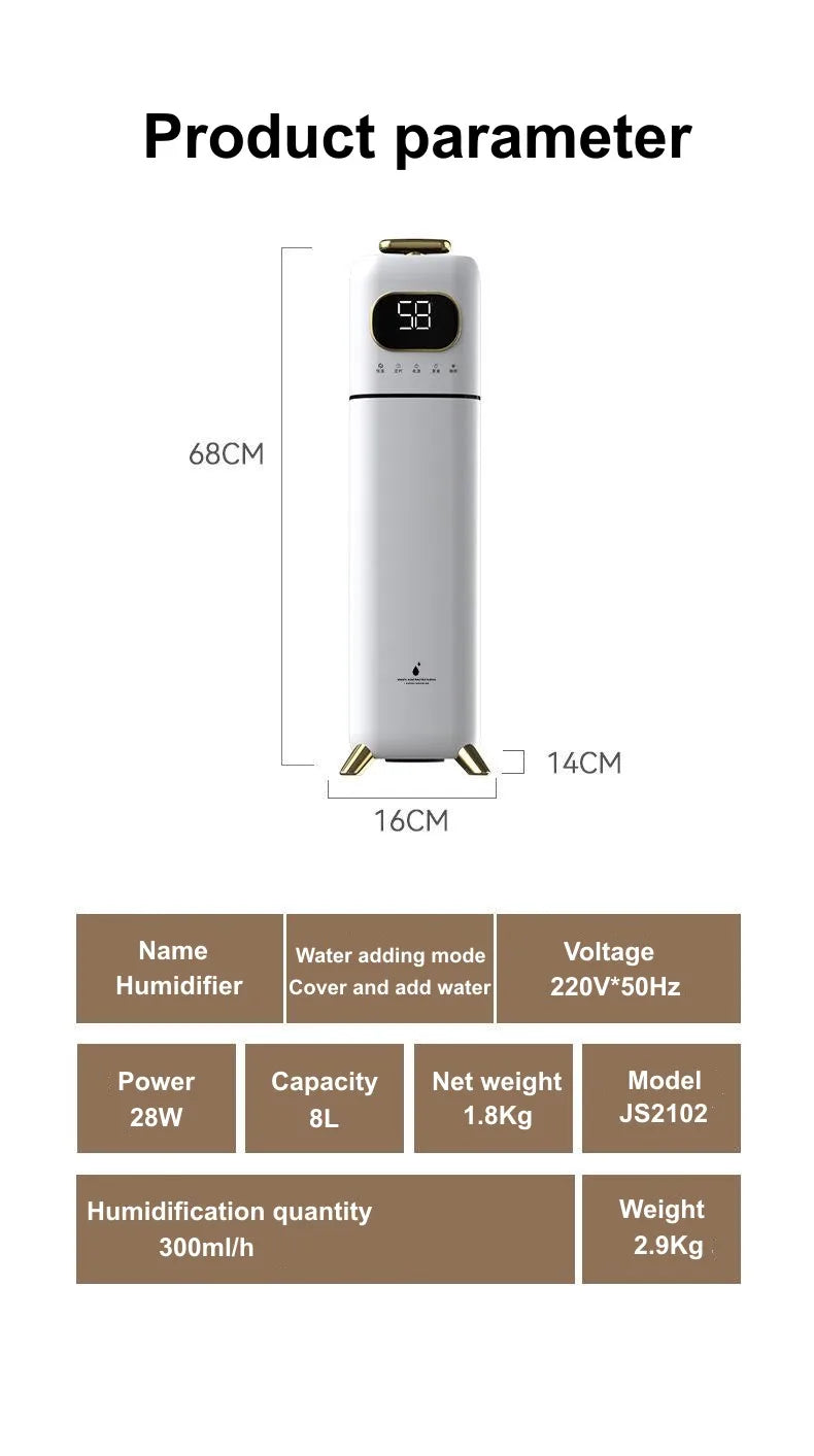 8L Humidifier Home Silent Bedroom Sprayer Heavy Fog Pregnant Woman Baby Floor Type Remote Control Household