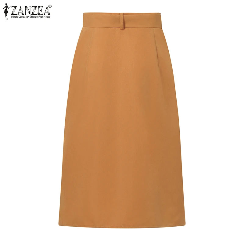 ZANZEA Cargo Skirts Elegant Women Evangelical Faldas  Mujer Office Lady High Waist Saias Summer 2025 Casual Buttons Up Jupes