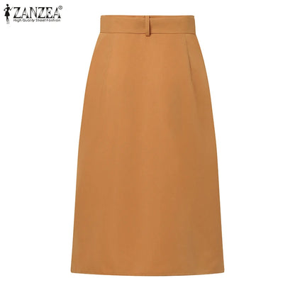 ZANZEA Cargo Skirts Elegant Women Evangelical Faldas  Mujer Office Lady High Waist Saias Summer 2025 Casual Buttons Up Jupes