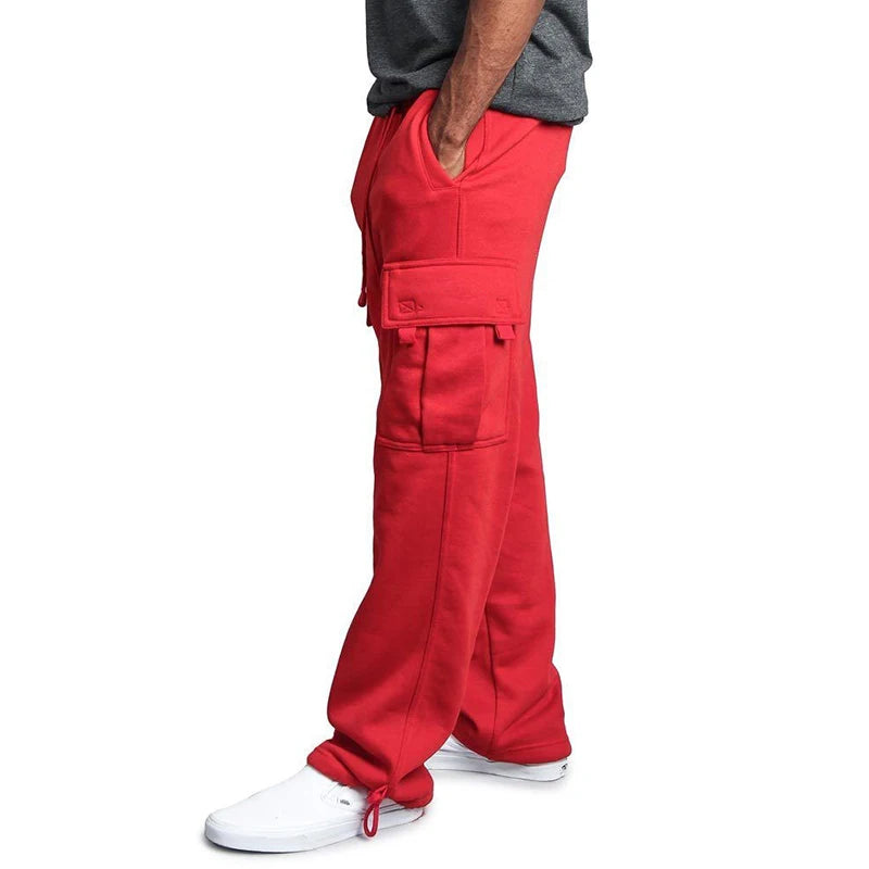 Men's Sweatpants Straight Fit Joggers for Sports and Streetwear Loose Oversized Drawstring Long Pants Men Multi-pocket Pants