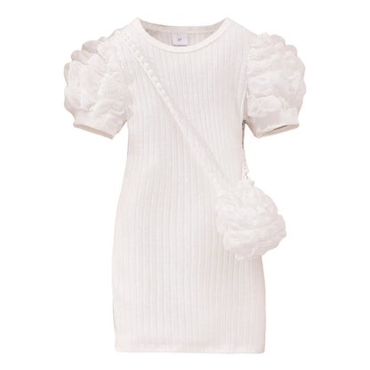 2026 Midi Dress Kids Girl Clothes Summer Short Sleeve Baby Girl Bodycon Dress Party Children Wrap Tight Dress 3 4 5 6 7 8 Years