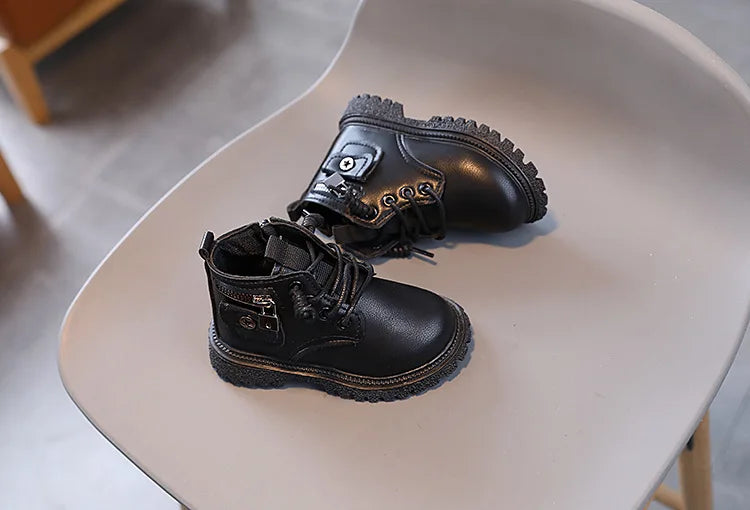 Spring Autumn Children Ankle Boots Classic Simple Black Boots for Girl Fashion Causal Kids Boots for Boys Leather Versatile Soft