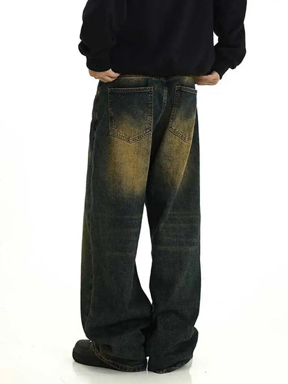 REDDACHiC Plus Size Green Wash Baggy Jeans Men Adjust-waist Wide Leg Casual Pants Vintage Y2k Trousers Biker Moto Streetwear