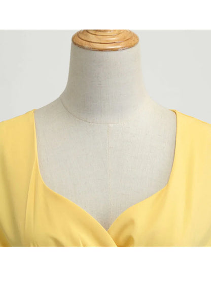 Pink Summer Dress Women V Neck Vintage Robe Elegant Retro pin up Party Office Midi Dresses