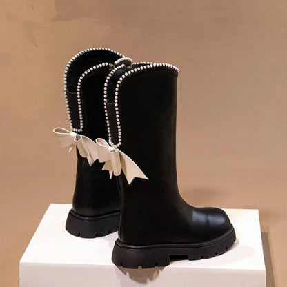 Long Boots for Girls and Children 2026 New Winter Long Leather Boots Princess Foreign Girls Plus Cashmere Shoes