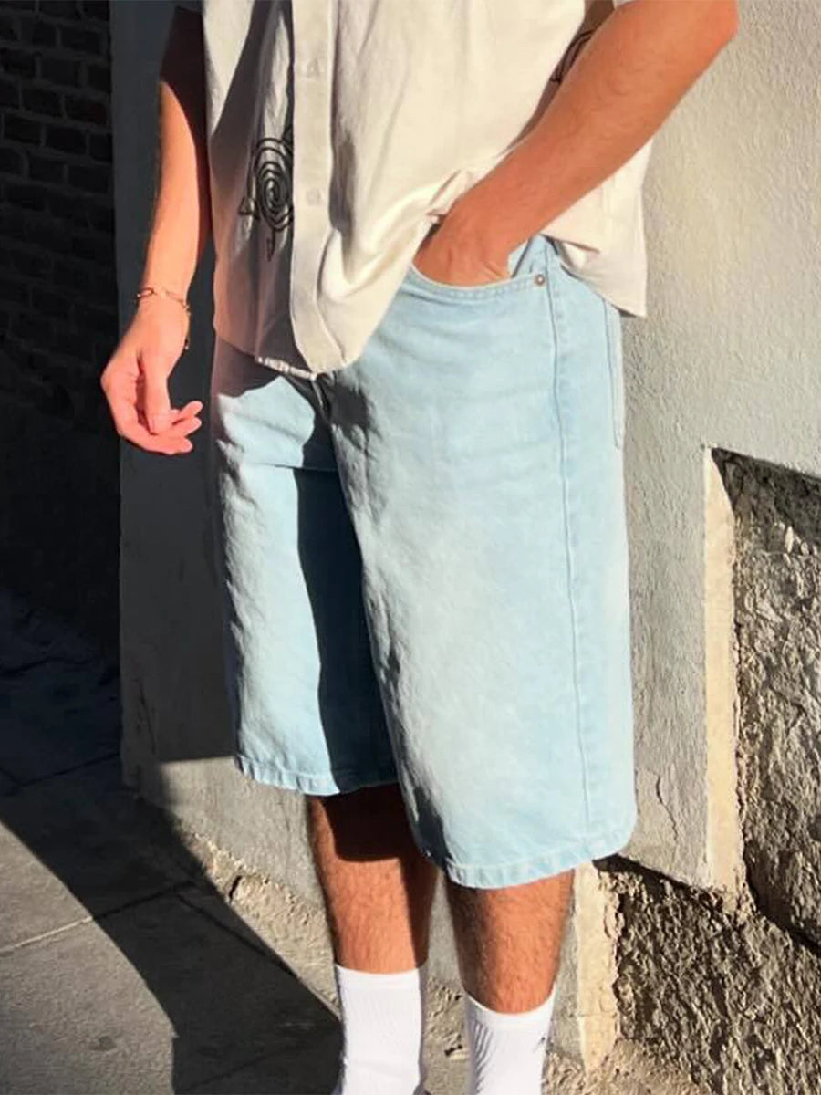 Men Denim Shorts Zipper Button Closure Summer Casual Shorts with Pockets Male Trendy Fashion Short Jeans for Streetwear Y2K 00s