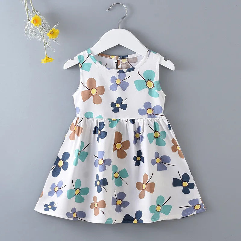 Casual Baby Girl Vest Cotton Infant Dress Toddler Sleeveless A-Line Pleated Kids Clothes Mini Princess Dress