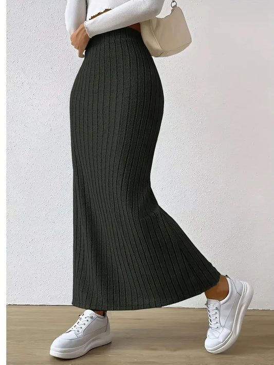 Women's Slit Knitted Skirt 2025 New Solid Color Hip-covering High Waist Side Slim Long Skirt Women's Skirt