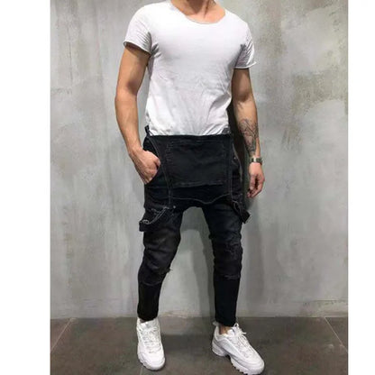 New Fashion Men's Jeans Overalls High Street Ripped Denim Jumpsuits Hip Hop Men Cargo Bib Pants Cowboy Male Jean Dungarees 2025