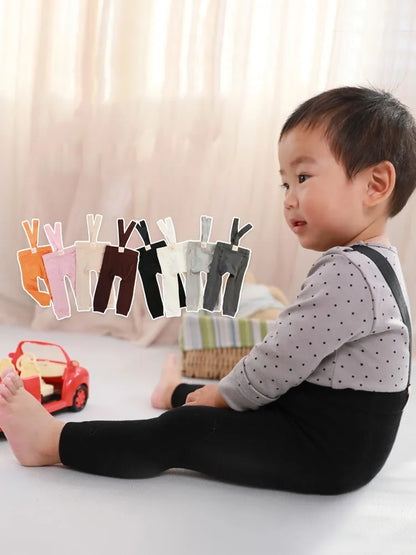 2025 Spring Fashion Boy Baby Solid High Waist Overalls Girl Children Cotton Leggings Infant Casual Suspenders Pants Kid Trousers