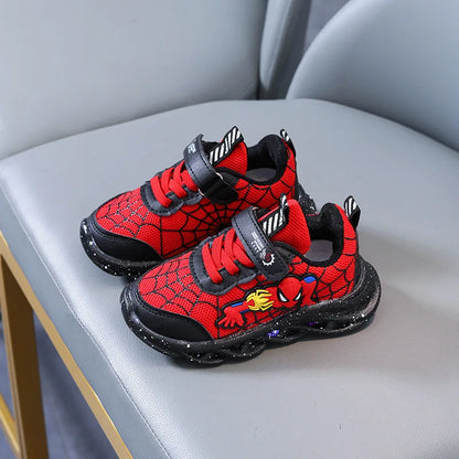 LED Casual Sneakers Red Black For Spring Boys Cartoon Mesh Outdoor Shoes Children Lighted Non-slip Shoes Size 21-30