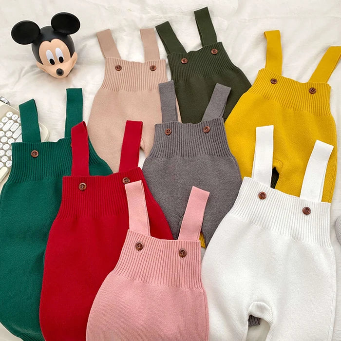 2025 New Autumn Infant Baby Knitted Jumpsuit Overalls Toddler Baby Boys Girl Trousers Knitted Solid Color Newborn Baby Pants