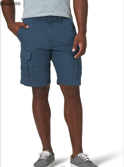 Summer Fashion Casual Tooling Shorts Men's Solid Loose Cotton Multi-pockets Cargo Pants Comfy Beach Sport Short Trousers for Men