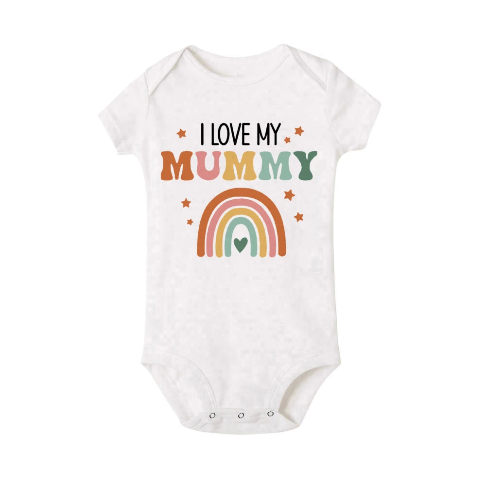 I Love Mummy & Daddy Rainbow Printed Newborn Baby Bodysuits Funny Summer Short Sleeve Infant Rompers Body Boys Girls Jumpsuits