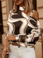 Sexy Off Shoulder Halter Neck Women Blouse Long Sleeve Fashion Print Casual Loose Tops 2026 Autumn Elegant Office Ladies Blouses