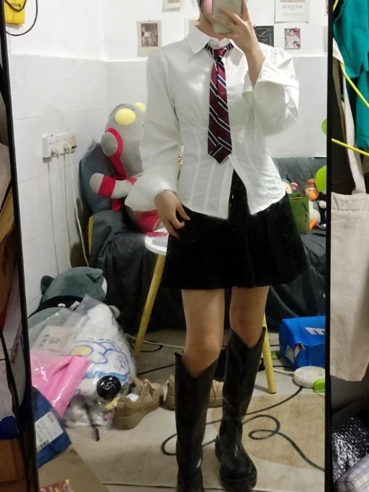 White Shirts Women Slim Sexy Girls All-match Preppy Style Long Sleeve Tops Casual Fashion Girls Classic Camisa Feminine