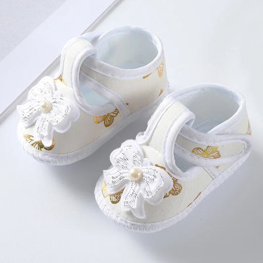 Newborn Baby Girl Pearl Floral Shoes Toddler Girl Booties Infant Baby Bowknot Crib Shoes Soft Sole Party Pre walker First Walkers