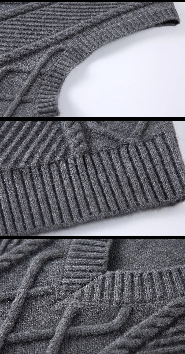 Stylish V-neck Jacquard Knit Sleeveless Sweater Vest for Men Middle-aged Men Fashion Solid Color Warm Top