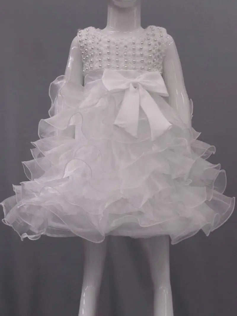 Tutu Beading Flower Baby Girl Dress For Wedding Party Sleeveless Infant Baby Dresses For 1st Birthday Toddler Baptism Clothes