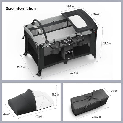 4 in 1 Baby Bassinet, Pack and Play, Bedside Crib Sleeper, Diaper Changer - Comes with Mattress, Mosquito Net Bottom Storage