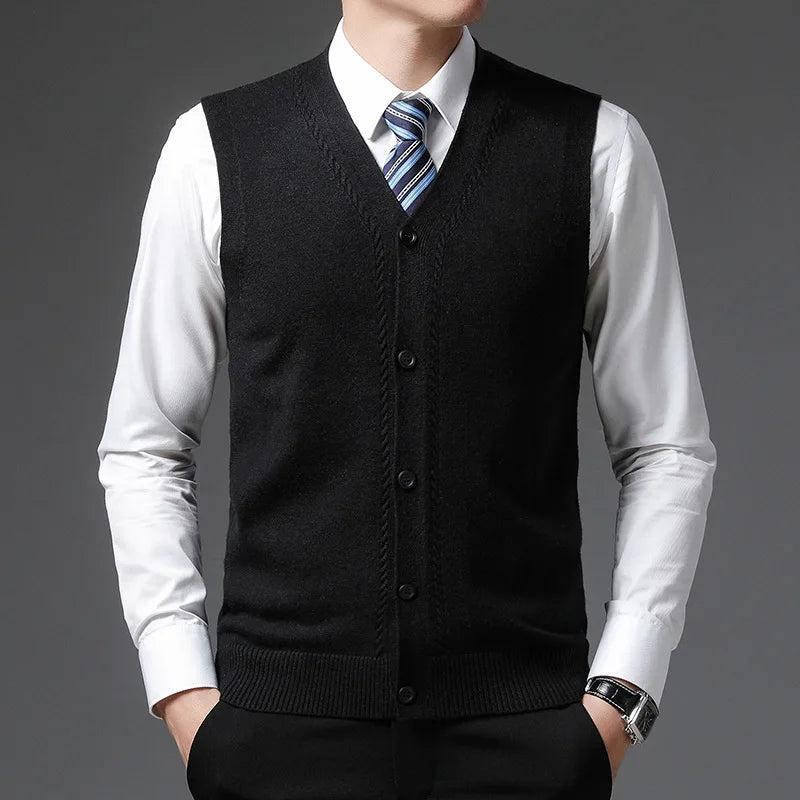 2026 Men's New Autumn and Winter Vest Young Casual Warm Knit Sleeveless Base Shirt Solid Color Jacquard Cardigan Vest