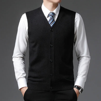 2026 Men's New Autumn and Winter Vest Young Casual Warm Knit Sleeveless Base Shirt Solid Color Jacquard Cardigan Vest