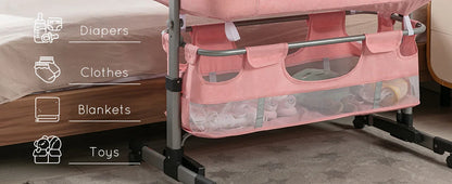 Baby Bassinet, Bedside Sleeper with Wheels, Height Adjustable, for Infant/Baby/Newborn Girls & Boys 0-6 Months, Pink