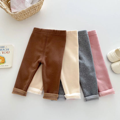 Girls Leggings 2026 Winter 0-5Y Children's Clothes Baby Girls Patch Plus Velvet Warm Pants Trousers