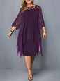 Sexy Women'S Clothing Evening Dresses Xxl O Neck Lace Sleeve Hollow Out Solid 2026 Elegant Midi Party Dress For Chubby Women