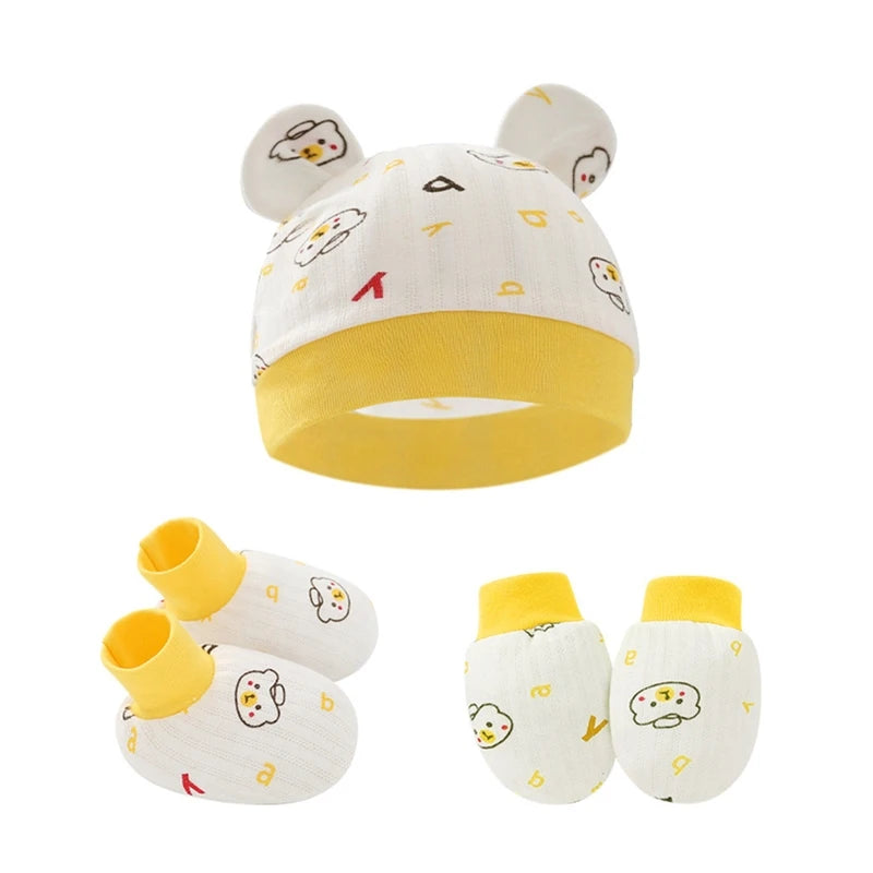 Baby Anti Scratching Cotton Gloves Hat Foot Cover Set Socks Kit Accessory for Newborn Baby Girls Boys Baby Shower
