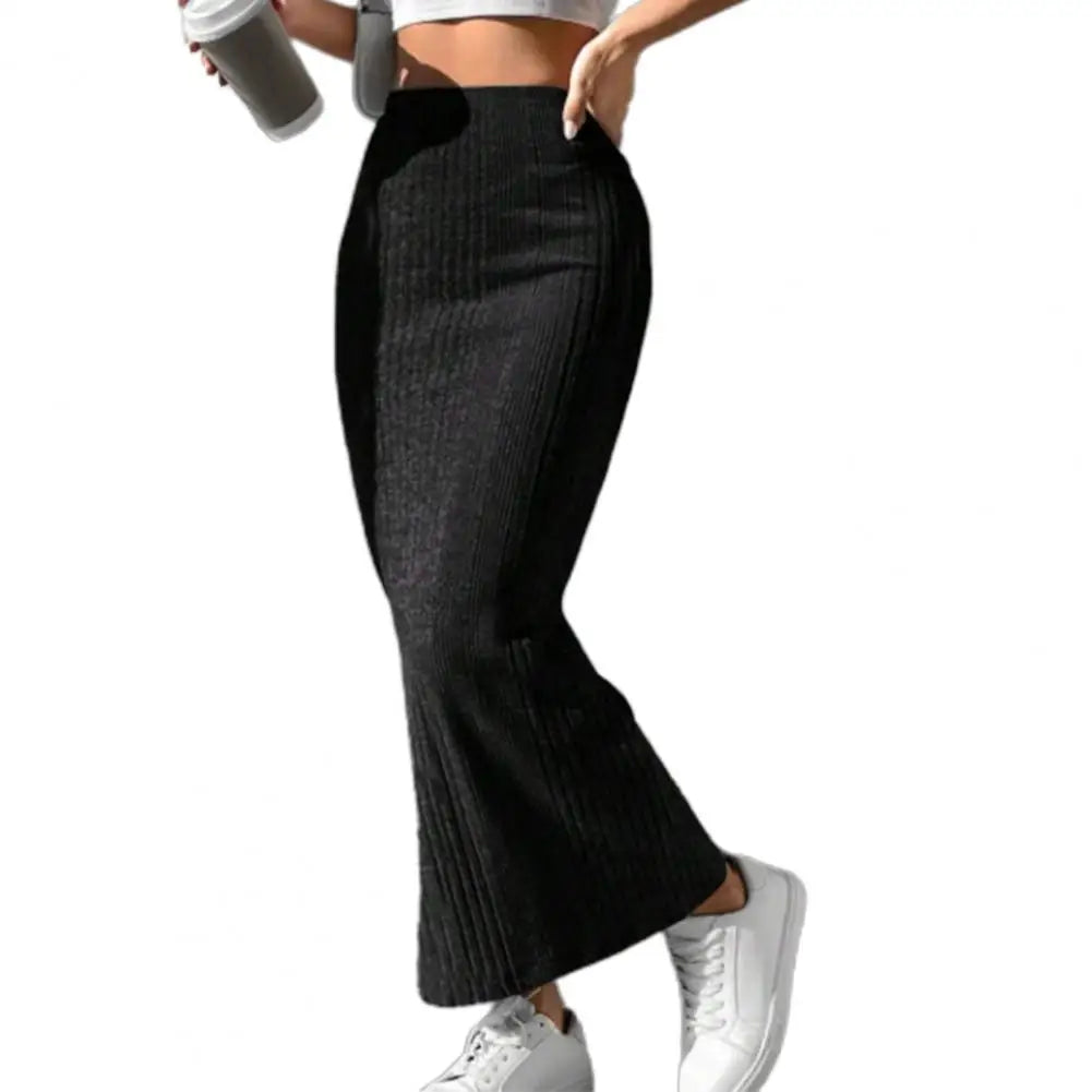 Solid Bodycon Ruched Knitted Long Skirt Women Sexy Black Elastic Elegant High Waist Mermaid Sheath Maxi Skirts Summer Streetwear