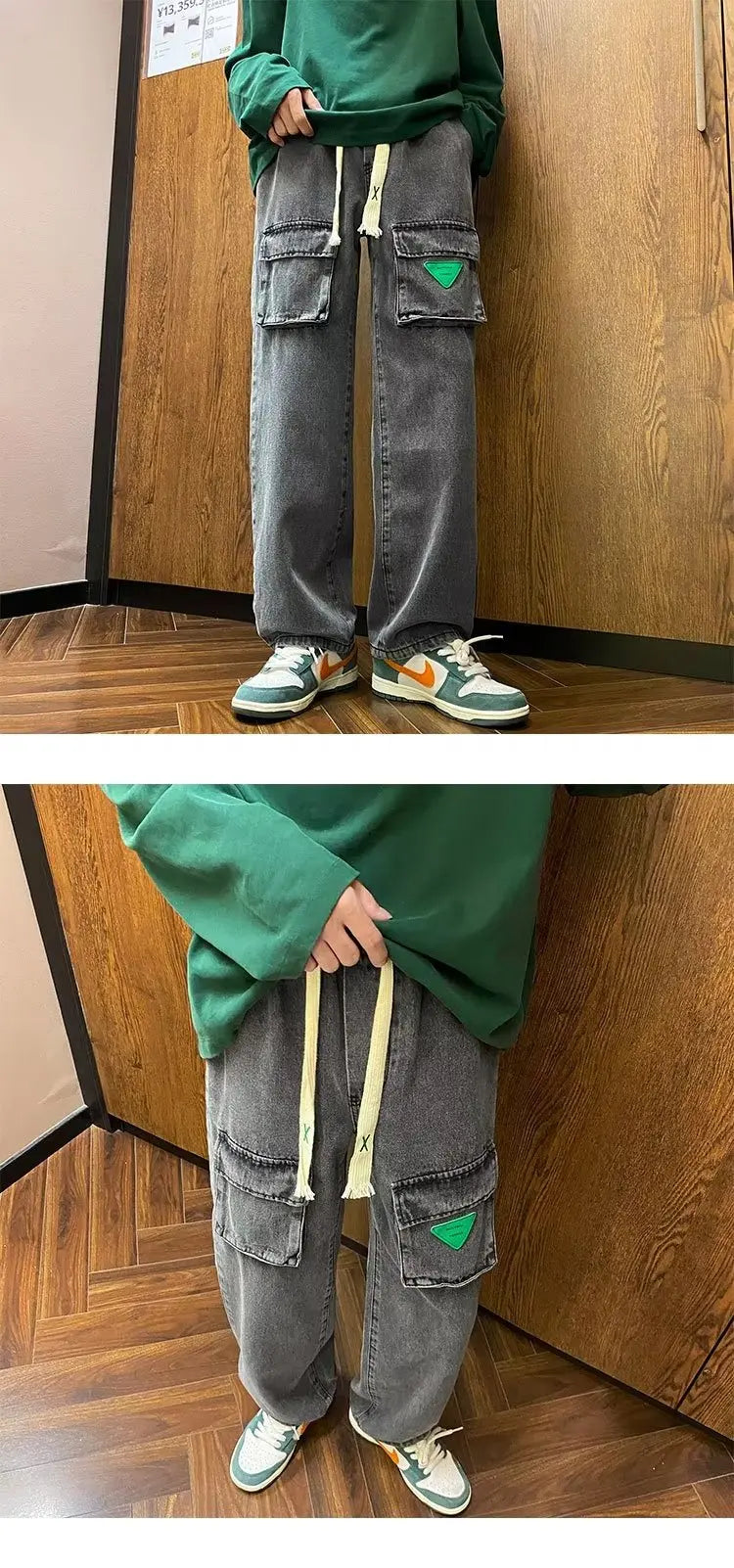 Men's Jeans European and American Pocket Straight Loose Large Size Men and Women Jeans Trendy Ins Hot Sale Skateboard Jeans