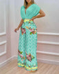 Women Print Suit Pullover Batwing Sleeve V-Neck Top Wide Leg Pants Set Two Piece Set New Loose Casual Women's Clothing Summer