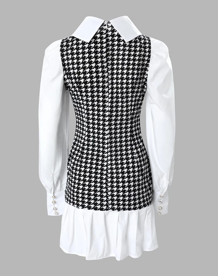 Women's Dresses 2026 Spring Fashion Houndstooth Button Decor Puff Sleeve Ruffle Hem Elegant Turn-Down Collar Daily A Line Dress