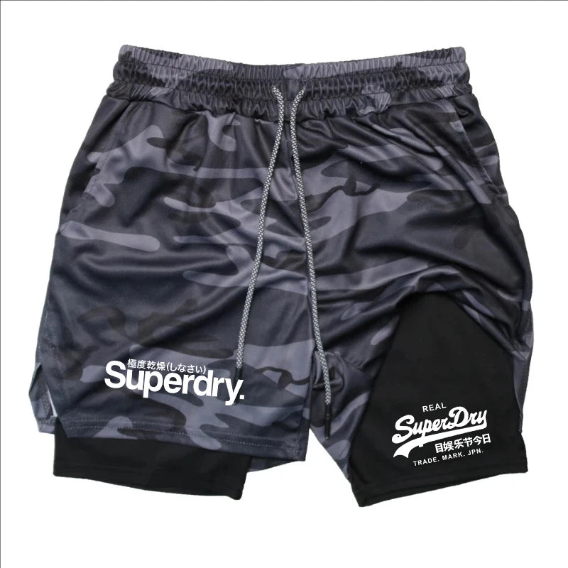 Summer Shorts for Men 2 in 1 Athletic Gym Workout Running Performance Shorts Print with Phone Pocket Quick Dry Breathable shorts