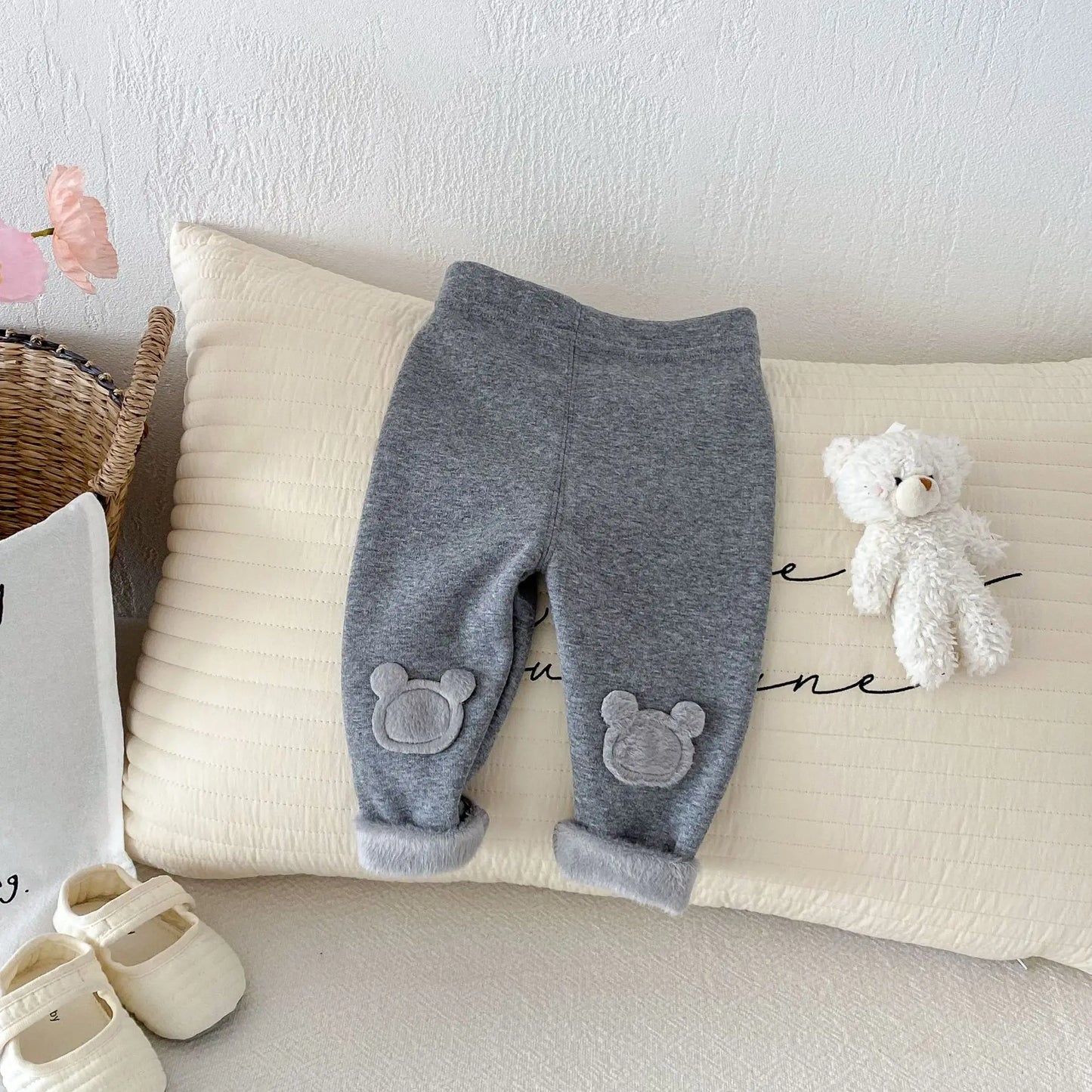 Girls Leggings 2026 Winter 0-5Y Children's Clothes Baby Girls Patch Plus Velvet Warm Pants Trousers
