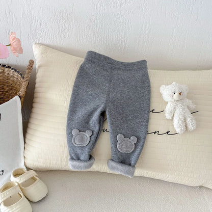 Girls Leggings 2026 Winter 0-5Y Children's Clothes Baby Girls Patch Plus Velvet Warm Pants Trousers