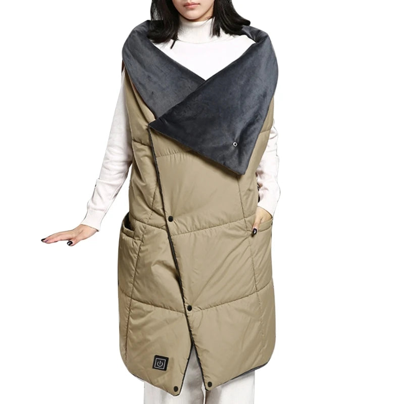 USB Heating Blanket Vest Electric Heating Shawl Mat Outdoor Warming Electric Heating Shawl with 3 Temperature Controls 87HA