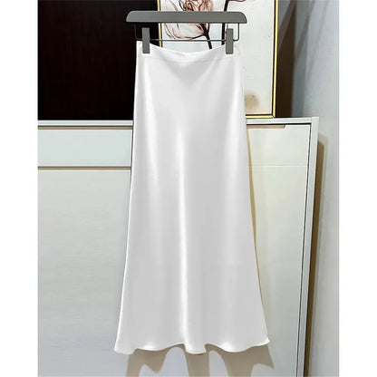 2026 Black Satin Skirt Women High Waist Elegant Long Skirts Street Fashion Summer Midi Skirt Office Slim Sexy Vintage Skirts