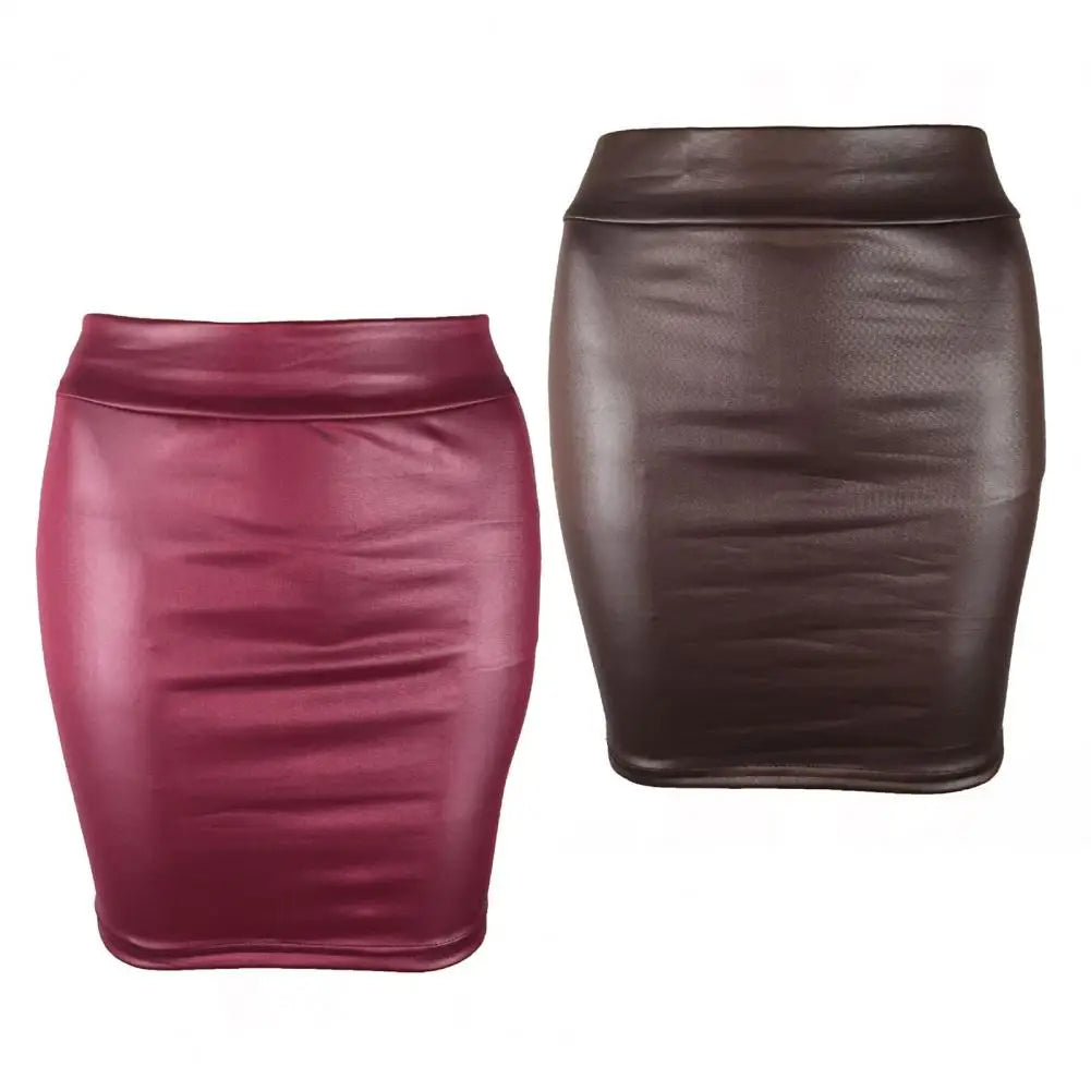 Women Mini/Long Skirt Solid Color High Waist Slim Fit Skinny Matte Faux Leather Cozy Commuter Bodycon Skirt Streetwear
