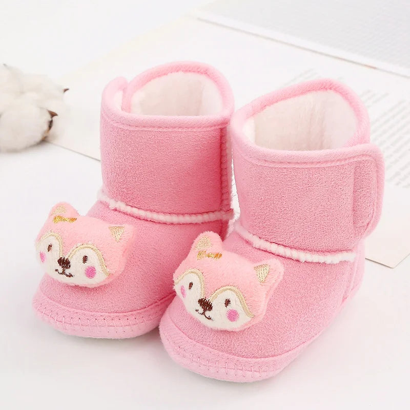 Winter Newborn Baby Boots Shoes Cute Cartoon Boy Girl Toddler Plush Snow Booties Warm Infant Crib Shoes Infant First Walkers